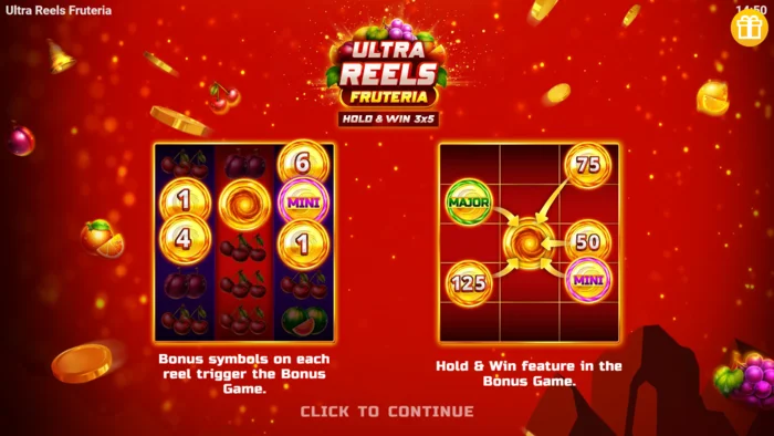 Ultra Reels Fruteria - menu awal dan tombol mulai